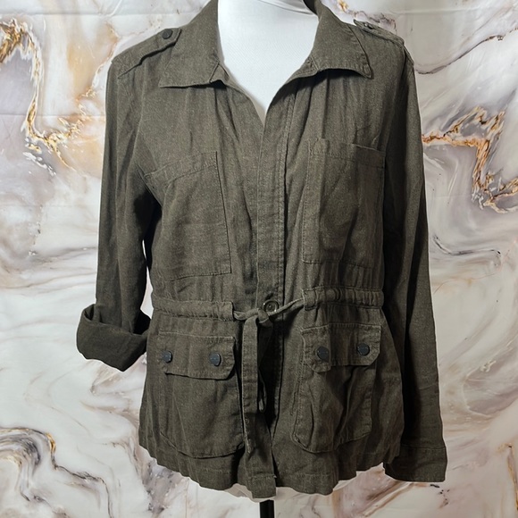 Sanctuary Jackets & Blazers - Sanctuary Clothing LA Linen Blend Safari Jacket Hunter Green Drawstrin SZ S